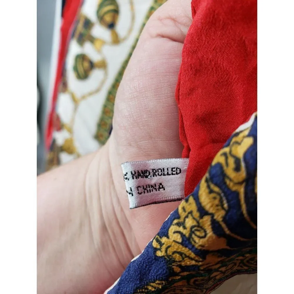 Vintage Red Gold Blue 100% Pure Silk Hand Rolled‎ From China Ladies Headscarf